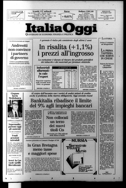 Italia oggi : quotidiano di economia finanza e politica